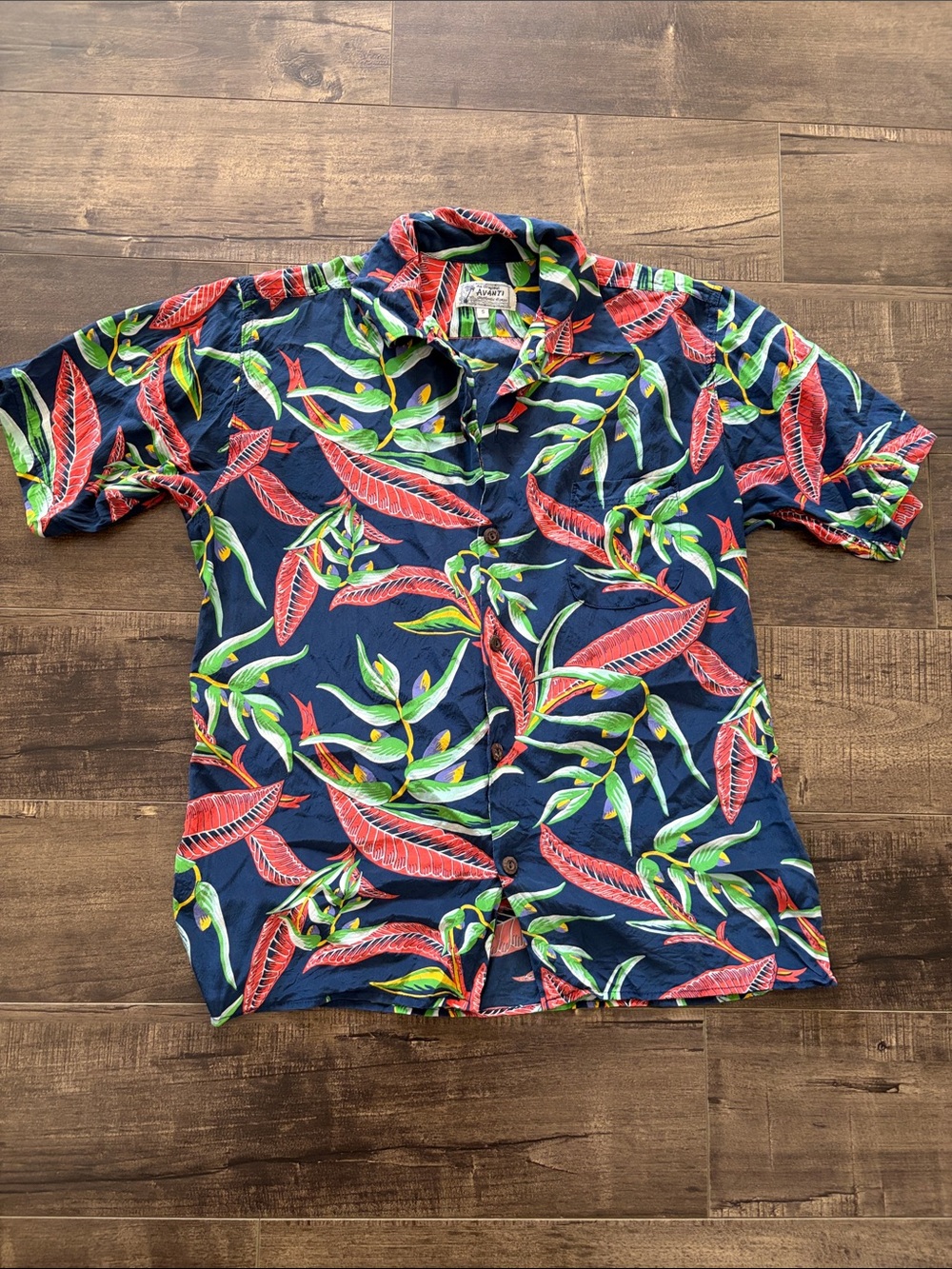 Avanti Navy Tropical Leaf Print Button-Down Shirt